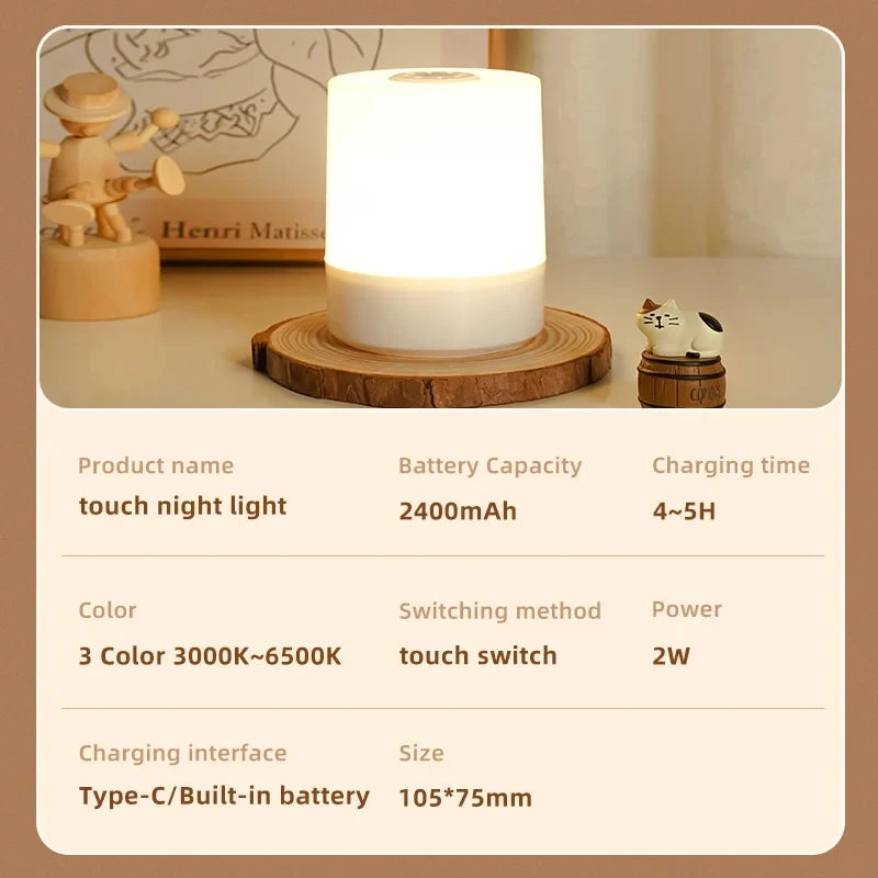 Touch LED Night Lamp 3 Modes USB Charging for Kids