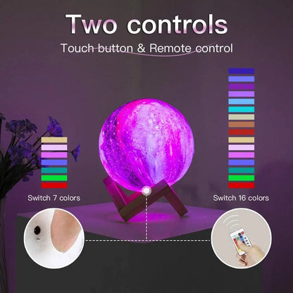 LED 3D Star Moon Light - 16 Colors, Remote & Touch Control